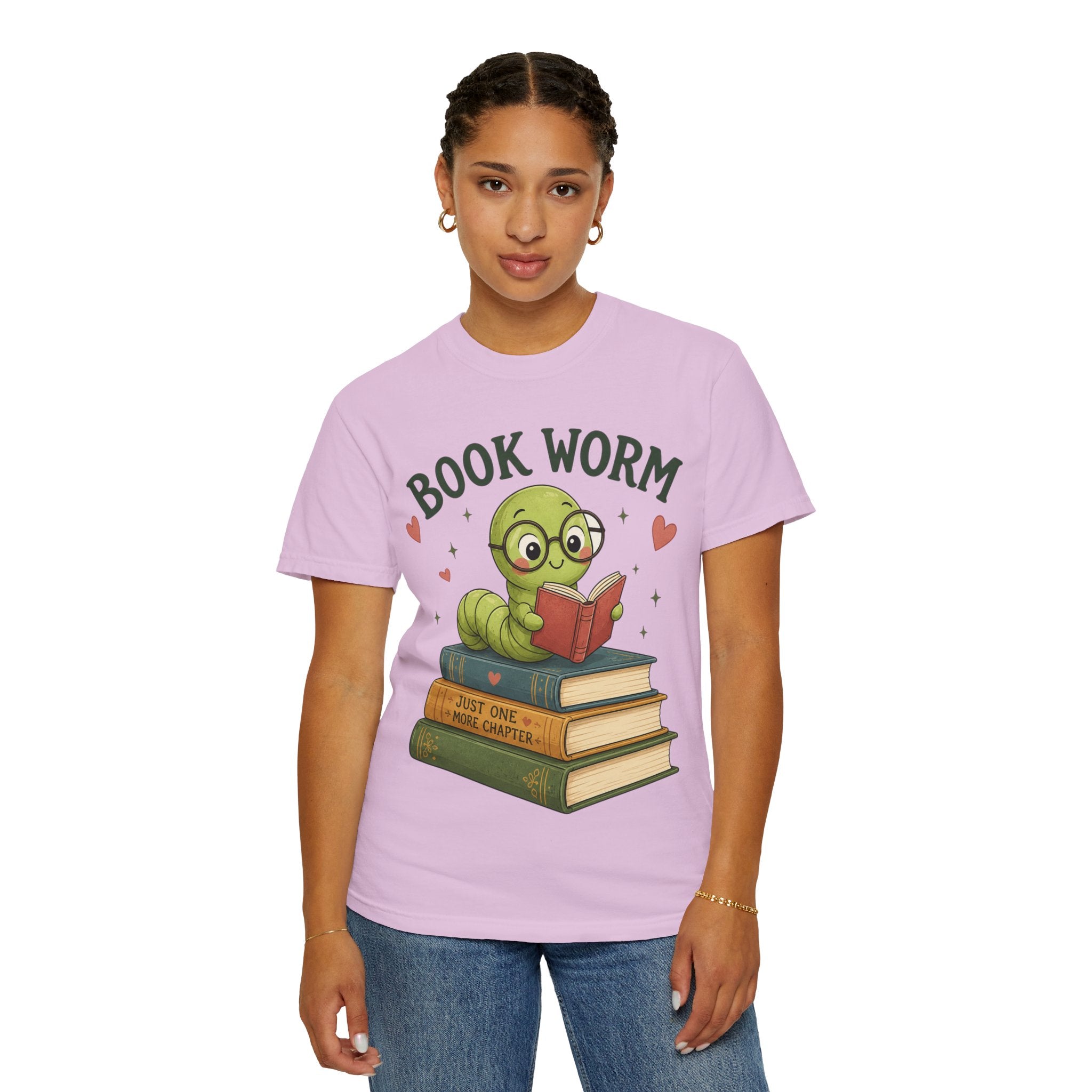 Book Worm T-Shirt – Cute Reading Worm Graphic Tee ("Just One More Chapter")