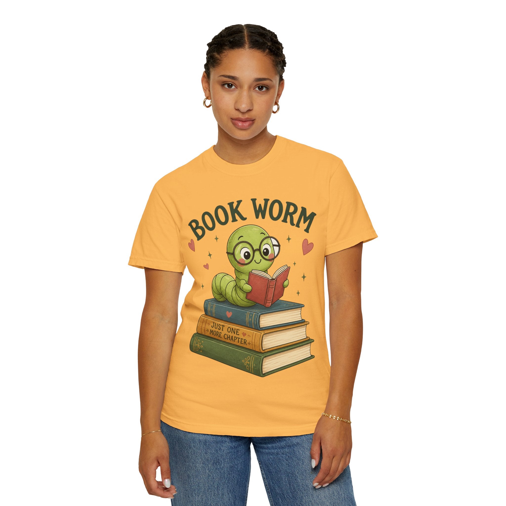 Book Worm T-Shirt – Cute Reading Worm Graphic Tee ("Just One More Chapter")