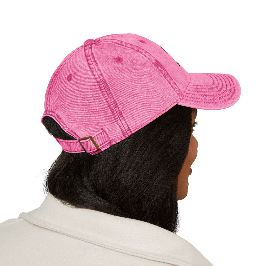 Vintage Embroidered Cap — "Laugh, Don’t Panic" Red Distressed Hat